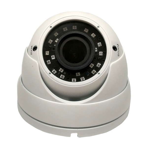 HD-TVI Dome: 4-in-1 (CVI, TVI, AHD, Analog) Turret  Dome 1080P 2.8-12mm Vari-focal Lens 24IR Weatherproof - White