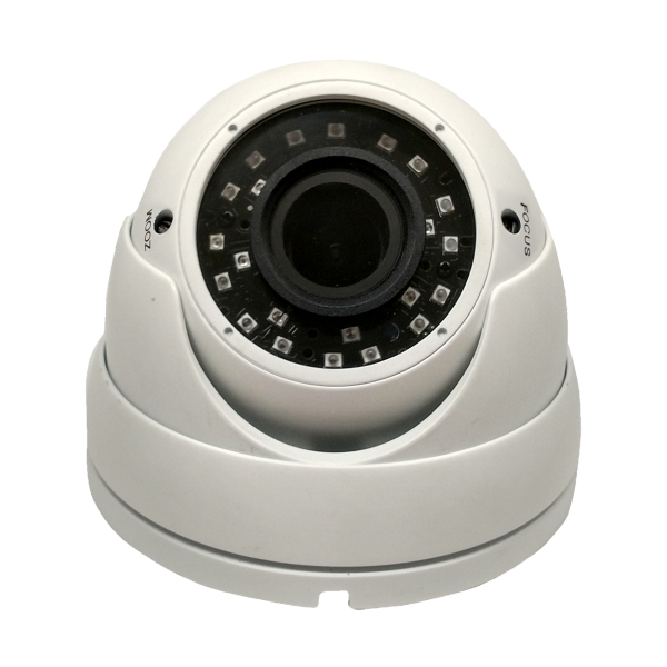 HD-TVI Dome: SONY Cameras w/HD-Lens(6.0MP Fixed Lens / 5.0MP Vari-focal), 24pcs. Microcrystalline IR, BLC, DWDR, OSD(CoC), Adjustable To 4MP - White